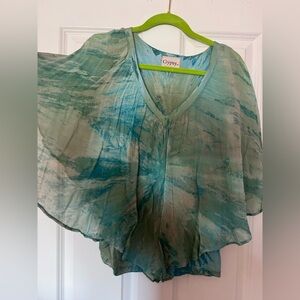 Gypsy 05 Teal-Blue Tie-Dye Lightweight Top Silk
